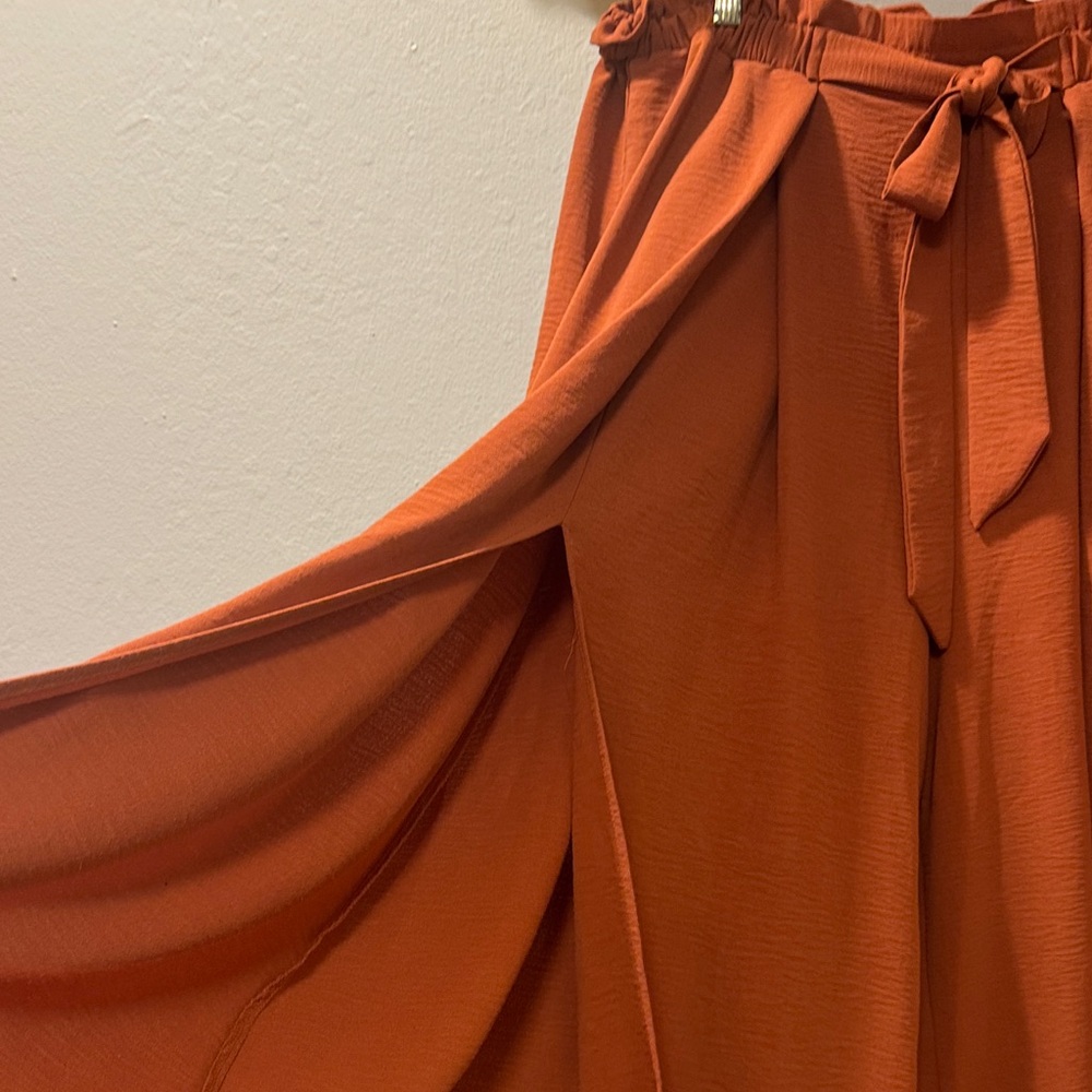 Rust Tie-Waist Wide Leg Pants - Women - Picture 5 of 12